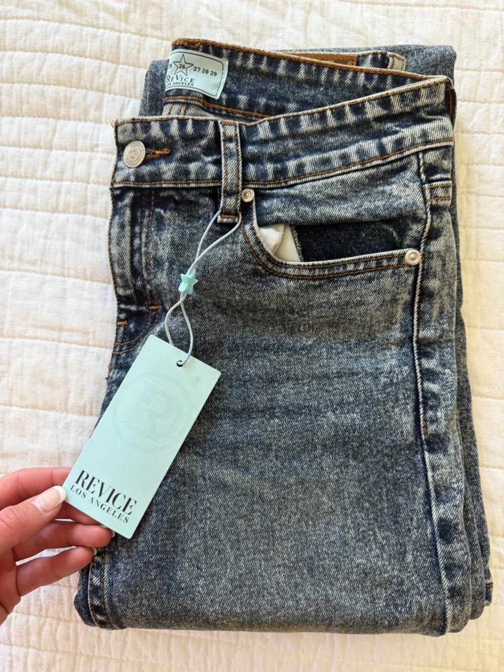 REVICE Women’s Dark Grey Acid Wash High-Rise Jeans